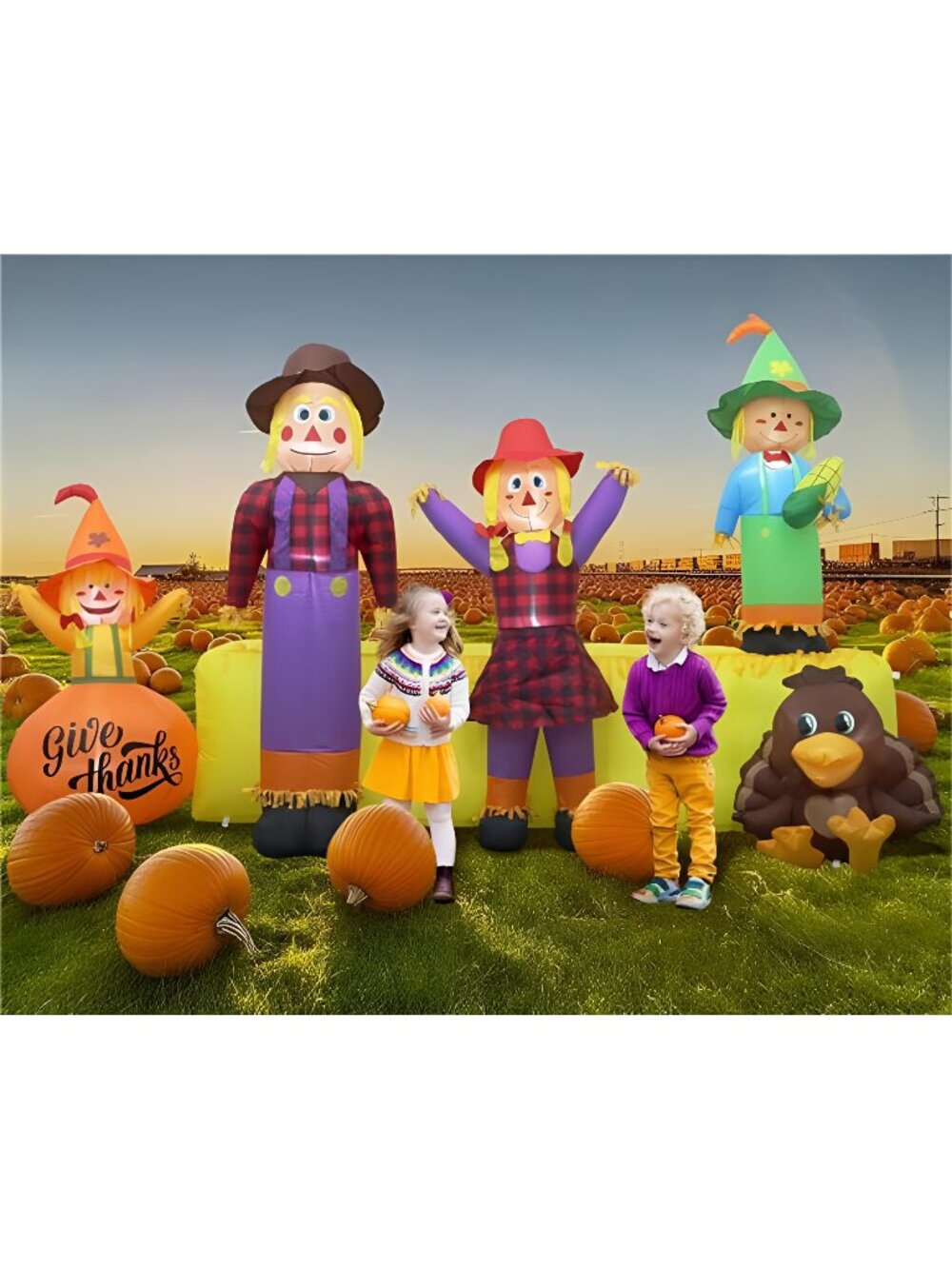 10 FT Thanksgiving Inflatables Fall Outdoor Decorations, Blow Up 4 Scarecrow